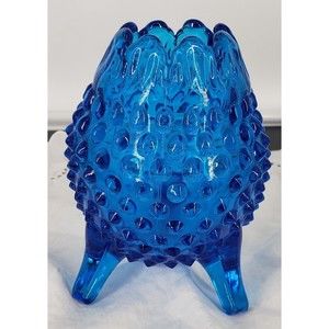 Vintage Fenton Colonial Blue Three-Toed Hobnail Vase